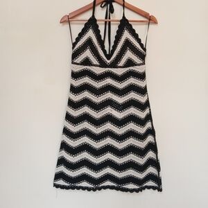 Black & White Crochet Halter Cover up Boho Dress Women